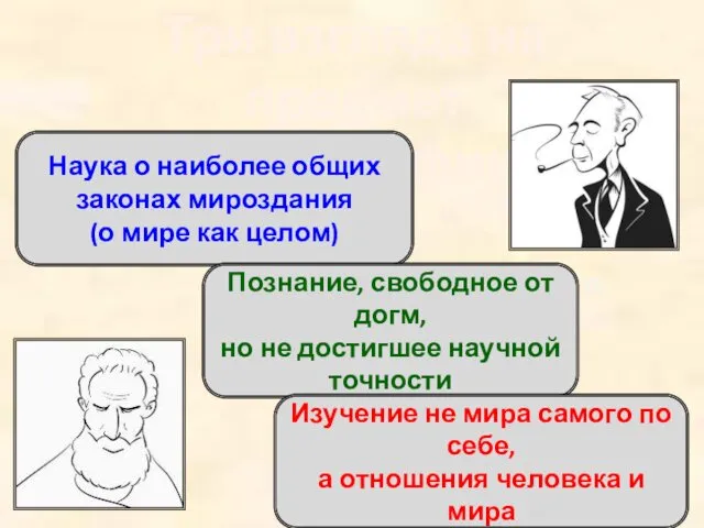 Три взгляда на предмет философии Наука о наиболее общих законах мироздания