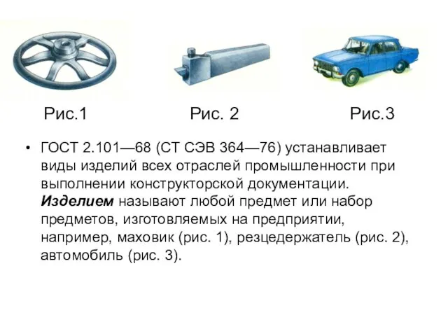 Рис.1 Рис. 2 Рис.3 ГОСТ 2.101—68 (СТ СЭВ 364—76) устанавливает виды