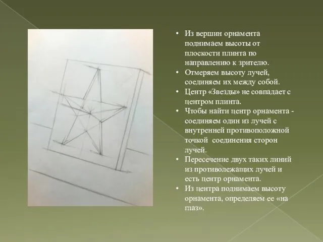 Из вершин орнамента поднимаем высоты от плоскости плинта по направлению к