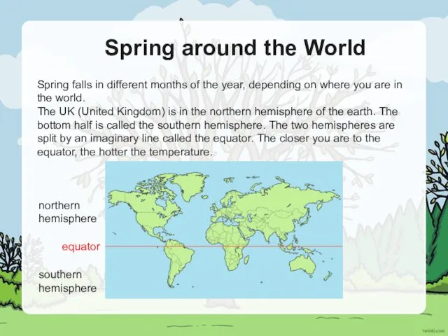 Spring around the World Spring falls in different months of the