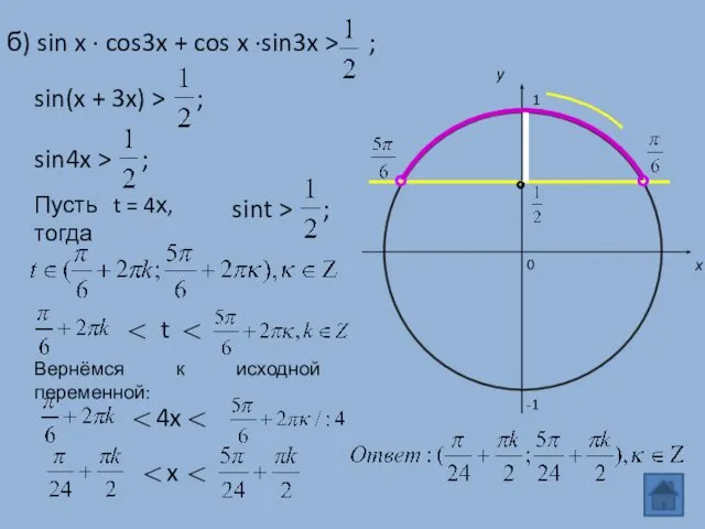 б) sin x · cos3x + cos x ·sin3x > ;