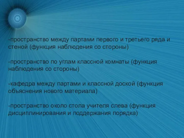 -пространство между партами первого и третьего ряда и стеной (функция наблюдения