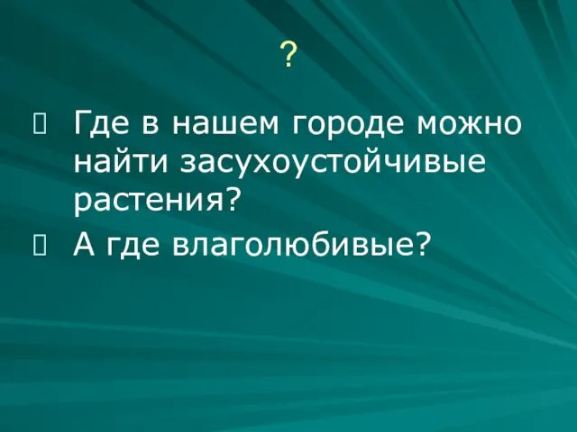 ? Где в нашем городе можно найти засухоустойчивые растения? А где влаголюбивые?