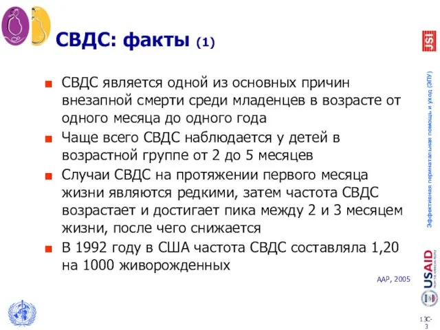 СВДС: факты (1) СВДС является одной из основных причин внезапной смерти