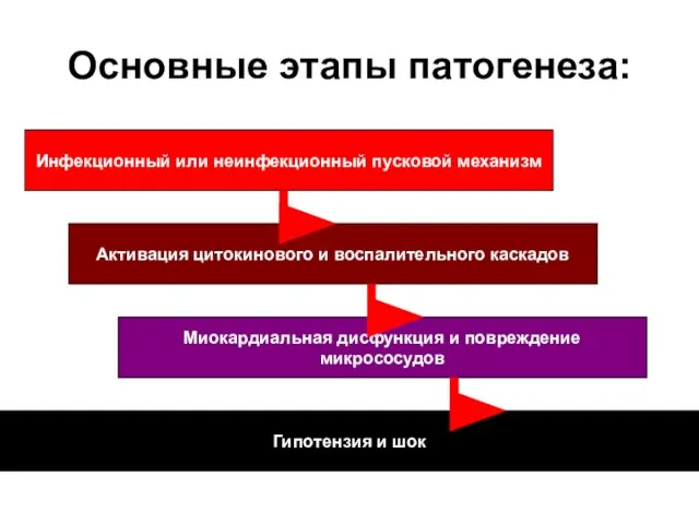 Основные этапы патогенеза: Инфекционный или неинфекционный пусковой механизм Активация цитокинового и