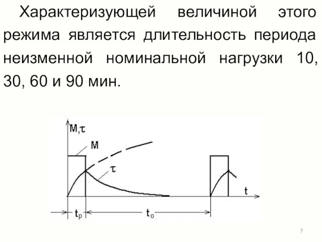 Характеризующей величиной этого режима является длительность периода неизменной номинальной нагрузки 10, 30, 60 и 90 мин.