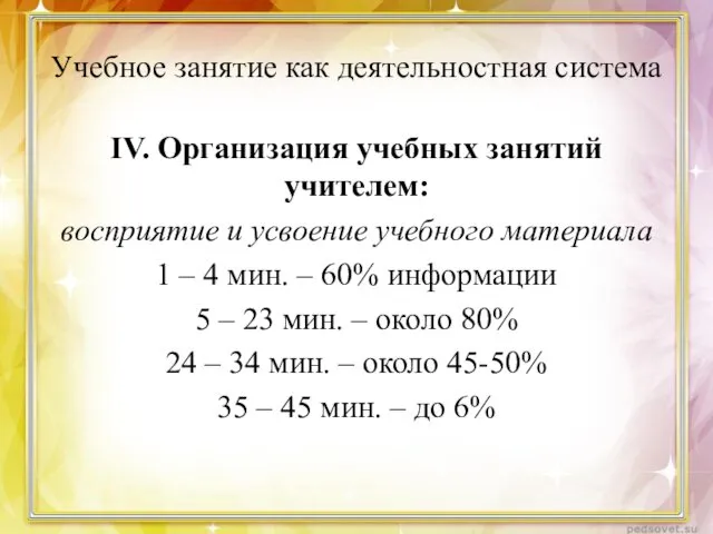 Учебное занятие как деятельностная система IV. Организация учебных занятий учителем: восприятие