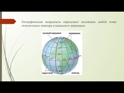 Географические координаты определяют положение любой точки относительно экватора и начального меридиана.