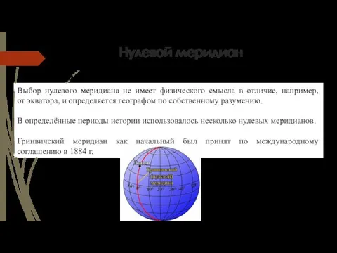 Нулевой меридиан Выбор нулевого меридиана не имеет физического смысла в отличие,