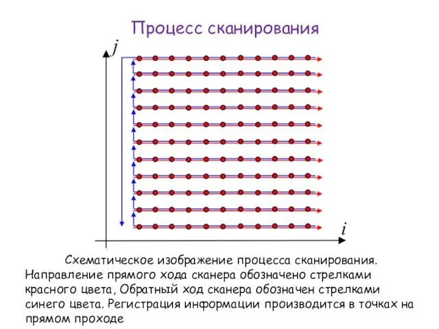 Процесс сканирования Схематическое изображение процесса сканирования. Направление прямого хода сканера обозначено