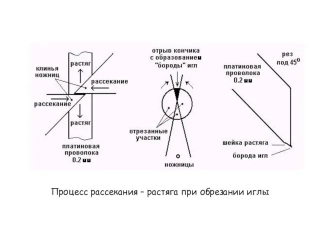 Процесс рассекания – растяга при обрезании иглы