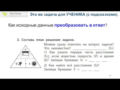 Эта же задача для УЧЕНИКА (с подсказками). Как исходные данные преобразовать в ответ?