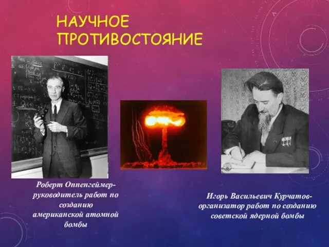 НАУЧНОЕ ПРОТИВОСТОЯНИЕ Игорь Васильевич Курчатов- организатор работ по созданию советской ядерной