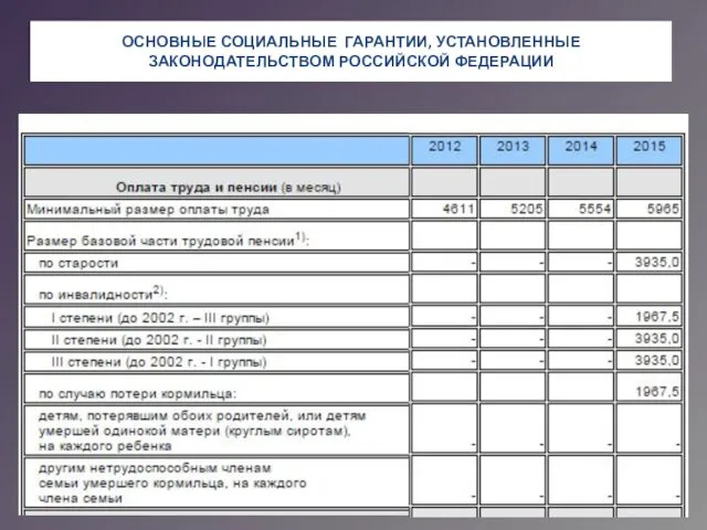 ОСНОВНЫЕ СОЦИАЛЬНЫЕ ГАРАНТИИ, УСТАНОВЛЕННЫЕ ЗАКОНОДАТЕЛЬСТВОМ РОССИЙСКОЙ ФЕДЕРАЦИИ