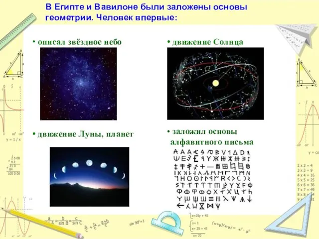 В Египте и Вавилоне были заложены основы геометрии. Человек впервые: описал