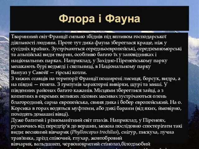 Флора і Фауна Тваринний світ Франції сильно збіднів під впливом господарської