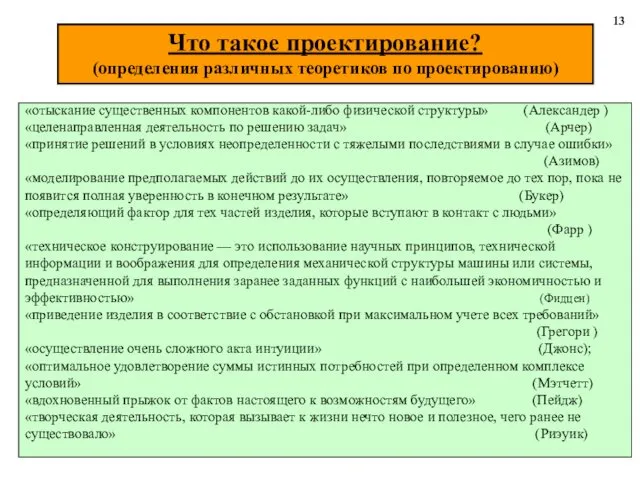 «отыскание существенных компонентов какой-либо физической структуры» (Александер ) «целенаправленная деятельность по