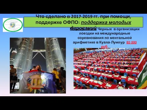 * Что сделано в 2017-2019 гг. при помощи, поддержке ОФПО: поддержка