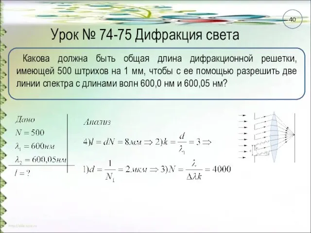 Урок № 74-75 Дифракция света Какова должна быть общая длина дифракционной