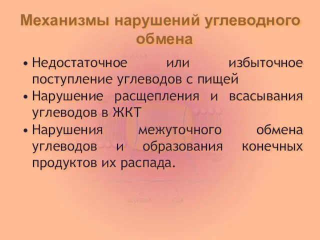 Механизмы нарушений углеводного обмена Недостаточное или избыточное поступление углеводов с пищей