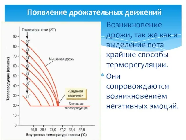 Появление дрожательных движений Возникновение дрожи, так же как и выделение пота