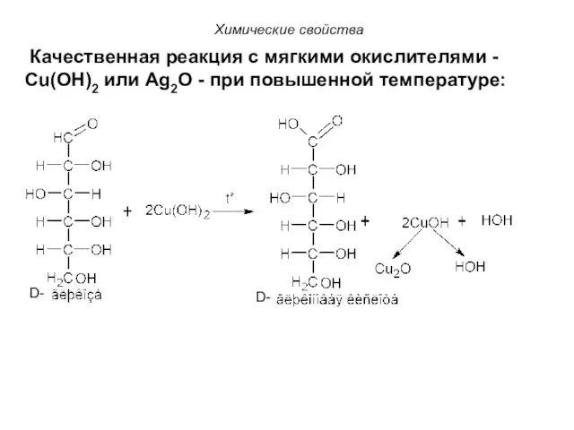 Химические свойства Качественная реакция с мягкими окислителями - Сu(OH)2 или Ag2O