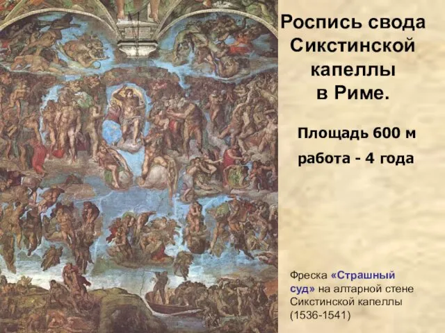 Роспись свода Сикстинской капеллы в Риме. Площадь 600 м работа -