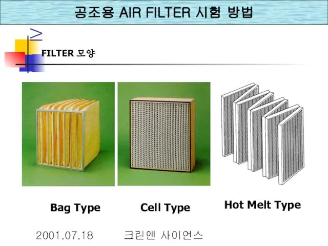 2001.07.18 크린앤 사이언스 ≥ FILTER 모양 Bag Type Cell Type Hot Melt Type