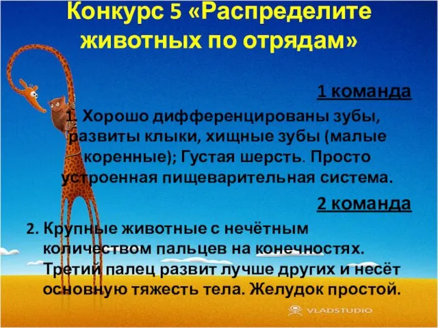 Конкурс 5 «Распределите животных по отрядам» 1 команда 1. Хорошо дифференцированы