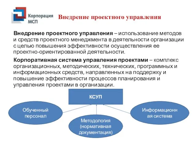 Внедрение проектного управления – использование методов и средств проектного менеджмента в