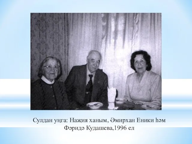 Сулдан уңга: Наҗия ханым, Әмирхан Еники һәм Фәридә Кудашева,1996 ел