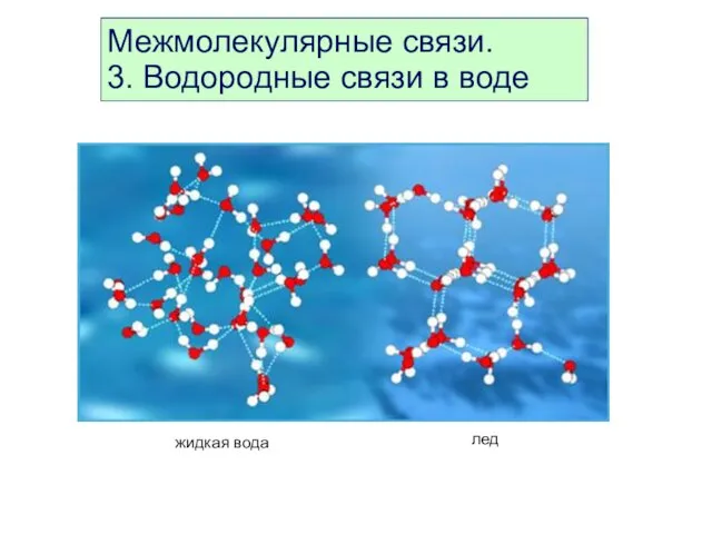 Межмолекулярные связи. 3. Водородные связи в воде