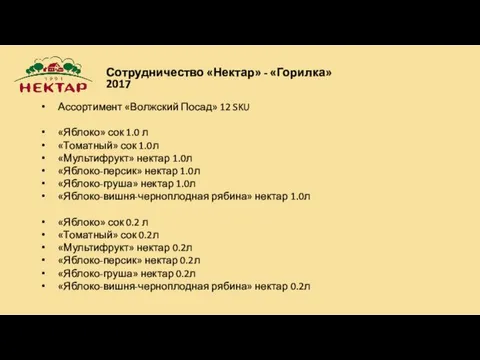 Ассортимент «Волжский Посад» 12 SKU «Яблоко» сок 1.0 л «Томатный» сок