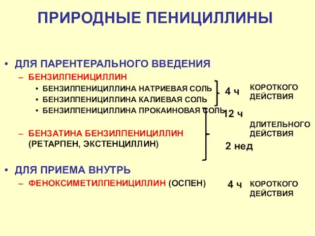 ПРИРОДНЫЕ ПЕНИЦИЛЛИНЫ ДЛЯ ПАРЕНТЕРАЛЬНОГО ВВЕДЕНИЯ БЕНЗИЛПЕНИЦИЛЛИН БЕНЗИЛПЕНИЦИЛЛИНА НАТРИЕВАЯ СОЛЬ БЕНЗИЛПЕНИЦИЛЛИНА КАЛИЕВАЯ