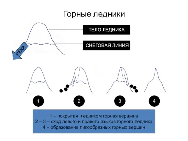 Горные ледники ТЕЛО ЛЕДНИКА СНЕГОВАЯ ЛИНИЯ 1 2 3 4 1