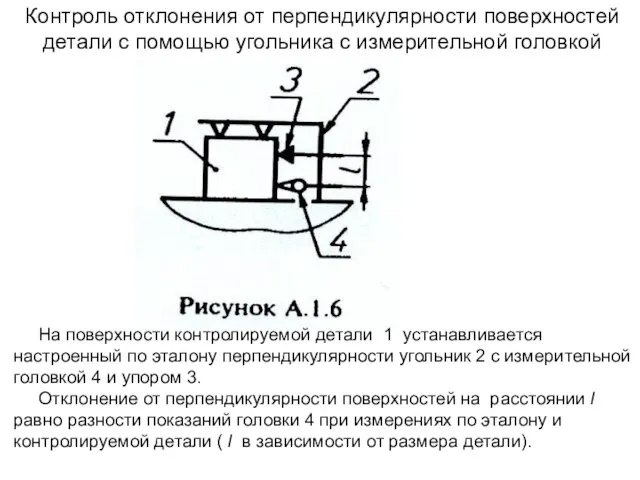 Контроль отклонения от перпендикулярности поверхностей детали с помощью угольника с измерительной