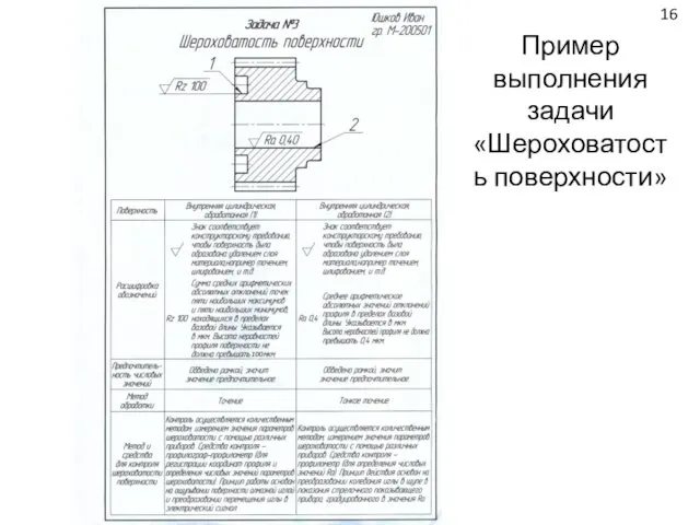 Пример выполнения задачи «Шероховатость поверхности» 16