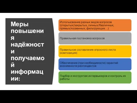 Меры повышения надёжности получаемой информации: