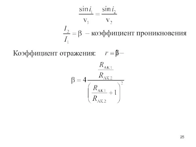 – коэффициент проникновения Коэффициент отражения: