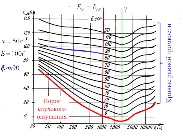 Кривые равной громкости Порог слухового ощущения
