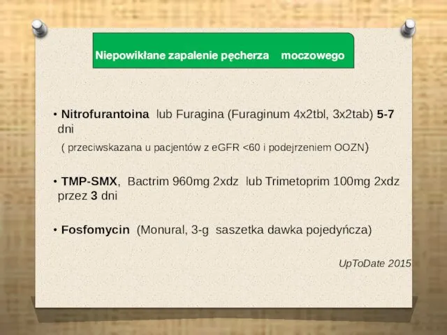 Nitrofurantoina lub Furagina (Furaginum 4x2tbl, 3x2tab) 5-7 dni ( przeciwskazana u