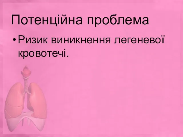 Потенційна проблема Ризик виникнення легеневої кровотечі.