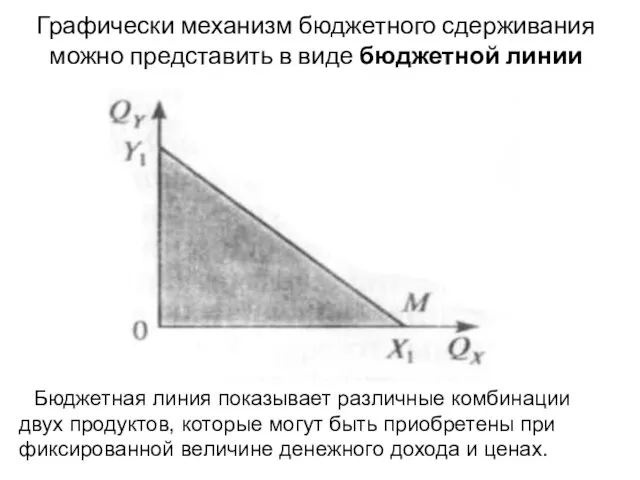 Графически механизм бюджетного сдерживания можно представить в виде бюджетной линии Бюджетная