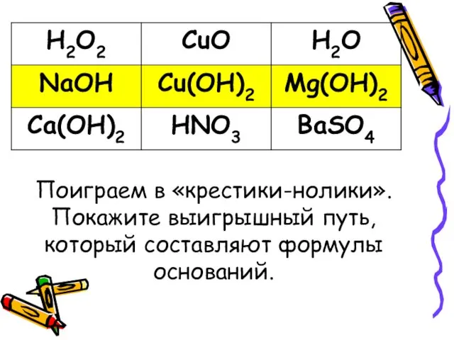 Поиграем в «крестики-нолики». Покажите выигрышный путь, который составляют формулы оснований.