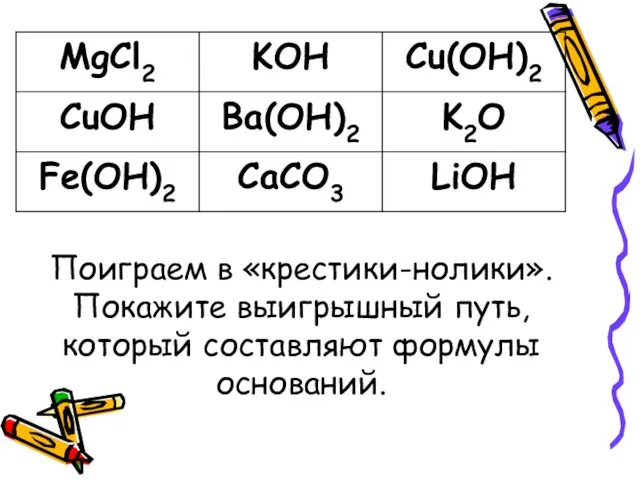 Поиграем в «крестики-нолики». Покажите выигрышный путь, который составляют формулы оснований.