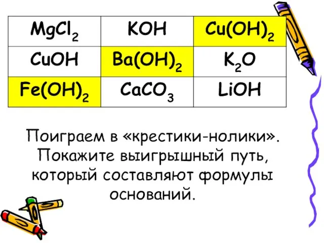 Поиграем в «крестики-нолики». Покажите выигрышный путь, который составляют формулы оснований.