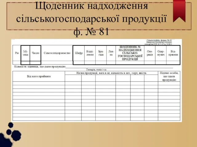 Щоденник надходження сільськогосподарської продукції ф. № 81