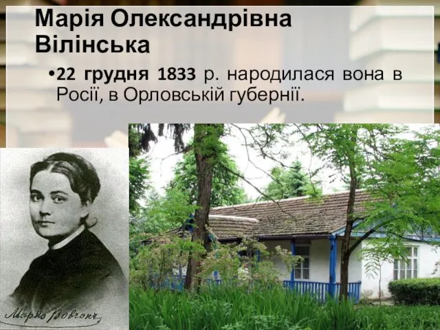 Марія Олександрівна Вілінська 22 грудня 1833 р. народилася вона в Росії, в Орловській губернії.