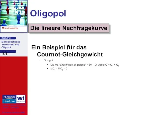 Oligopol Ein Beispiel für das Cournot-Gleichgewicht Duopol Die Marktnachfrage ist gleich