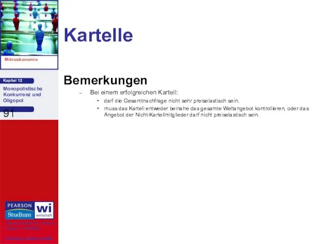 Kartelle Bemerkungen Bei einem erfolgreichen Kartell: darf die Gesamtnachfrage nicht sehr